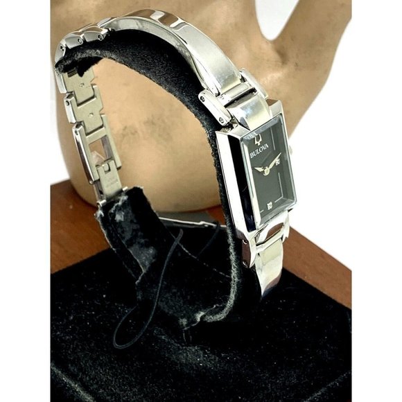 Bulova Women's Watch 96P209 Silver Tone Black Mother of Pearl Dial Diamond 18mm - Picture 10 of 10